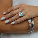 Blue Abalone Shell Lip Balm Ring in Stainless Steel