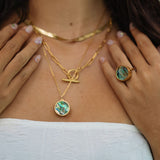 Blue Abalone Shell Lip Balm Ring in 14K Gold