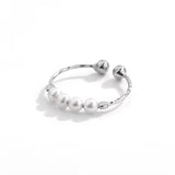 Pearl Rotating Anxiety Ring in Silver