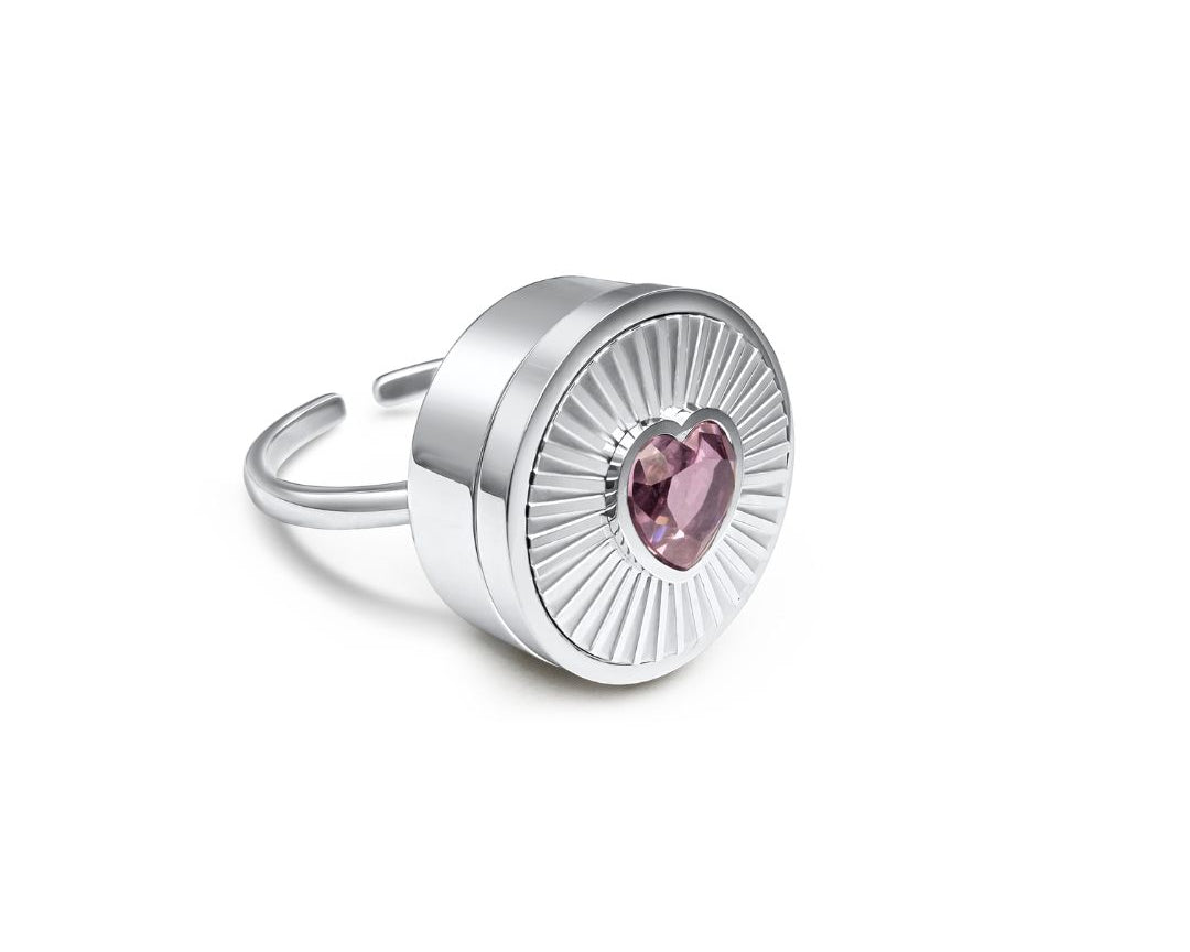 Pink Heart Lip Balm Ring in Stainless Steel