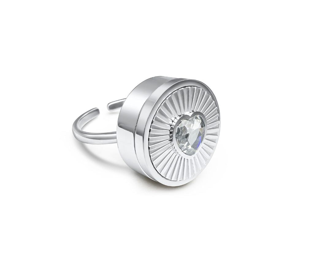 Diamond Heart Lip Balm Ring in Stainless Steel