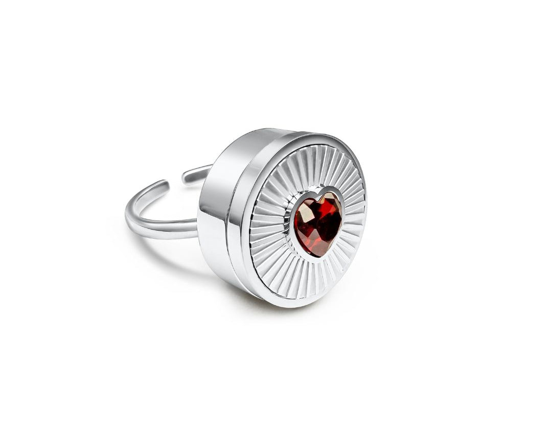 Ruby Heart Lip Balm Ring in Stainless Steel