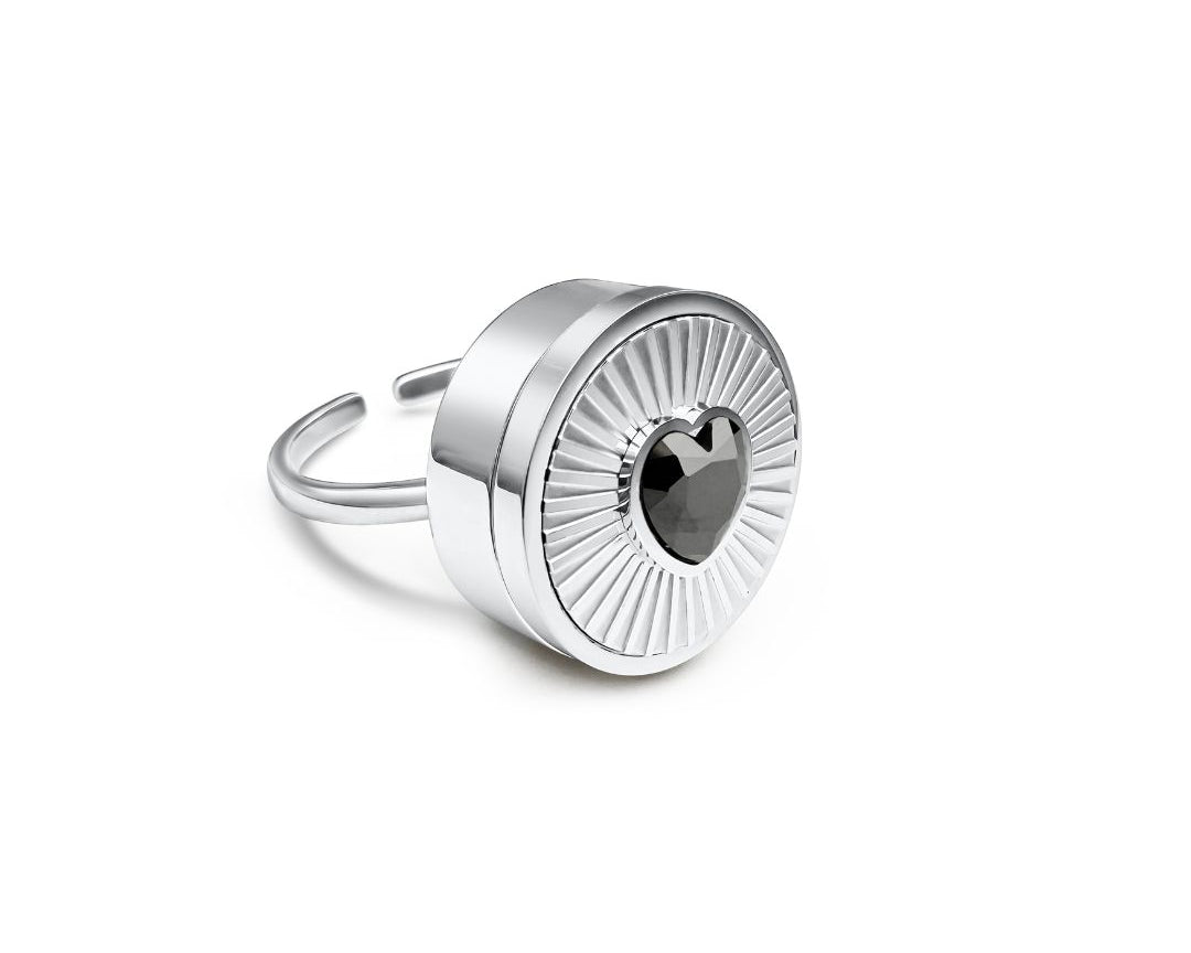 Black Heart Lip Balm Ring in Stainless Steel