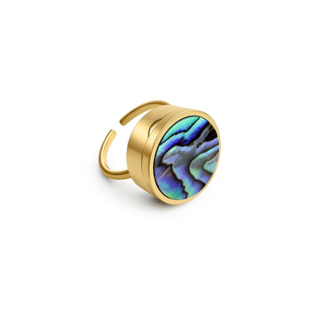 Blue Abalone Shell Lip Balm Ring in 14K Gold