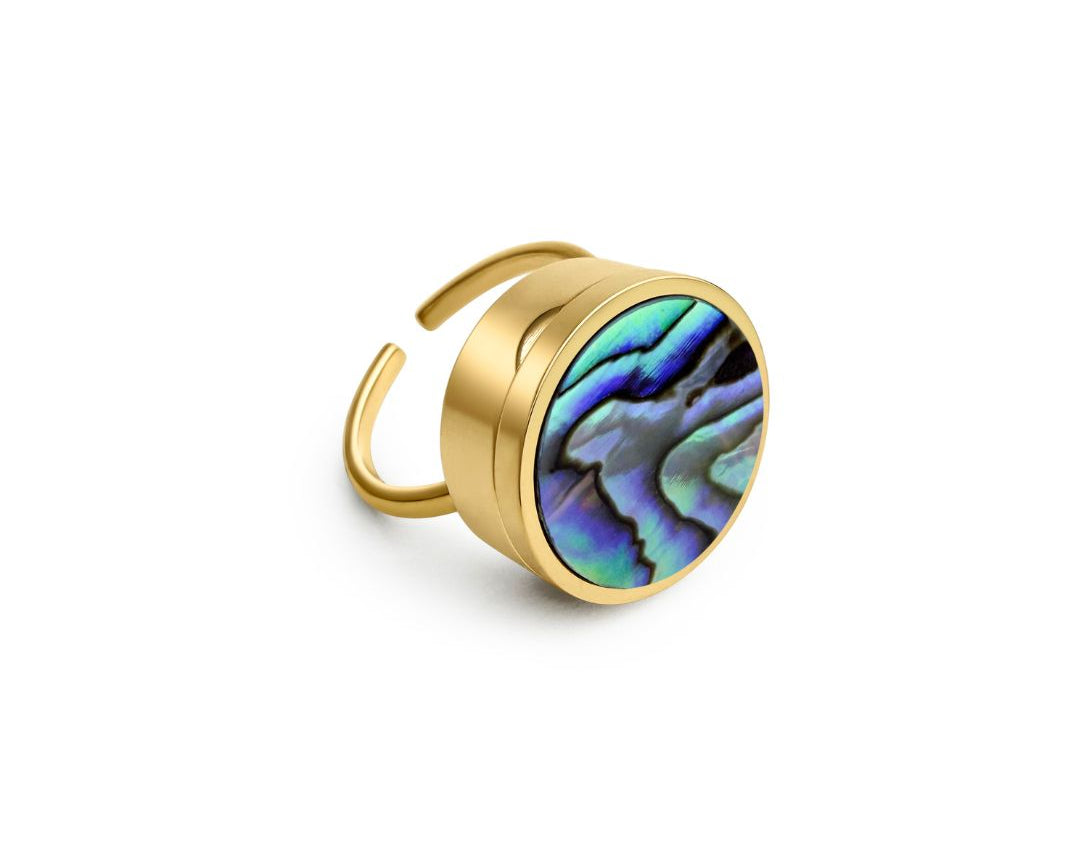Blue Abalone Shell Lip Balm Ring in 14K Gold
