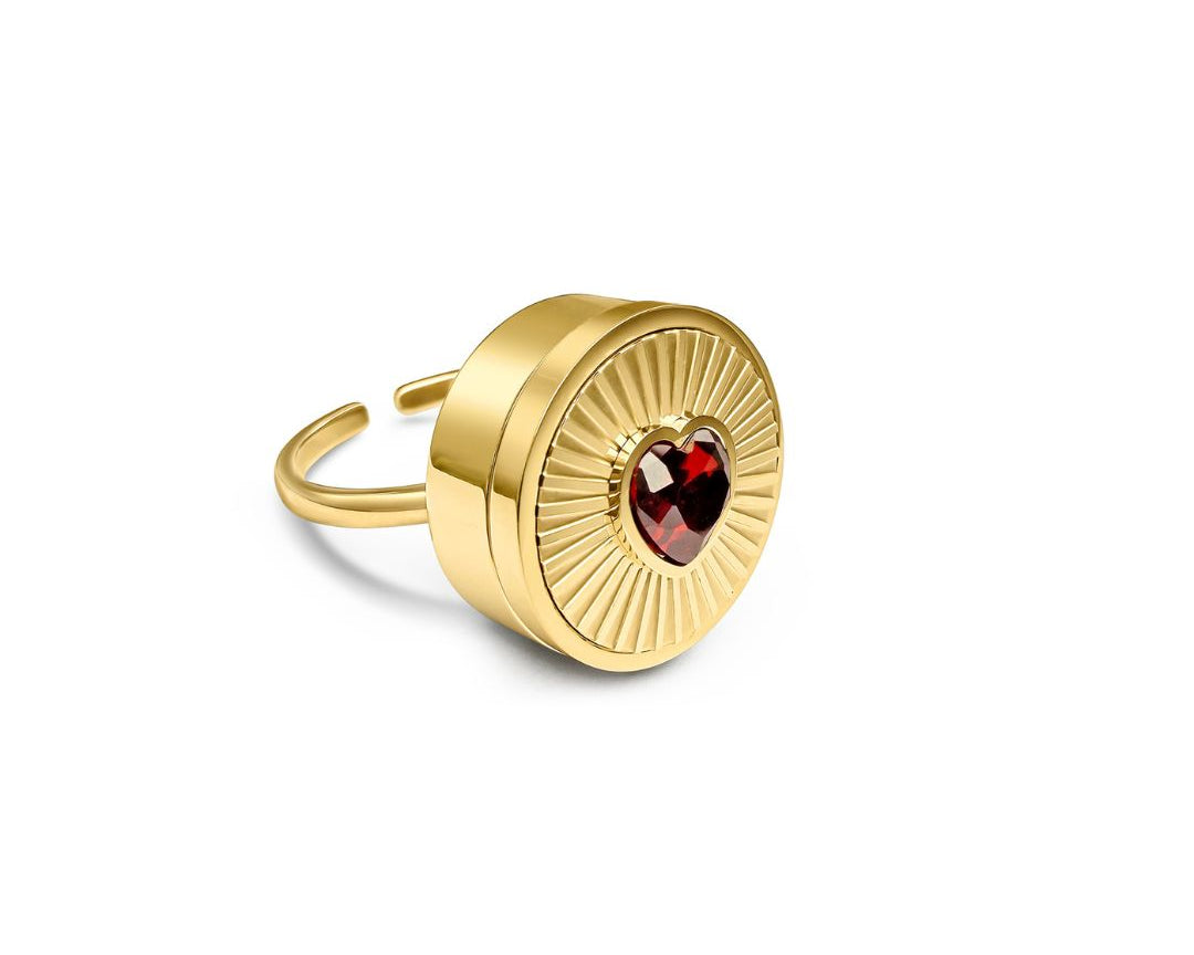 Ruby Heart Lip Balm Ring in 14K Gold
