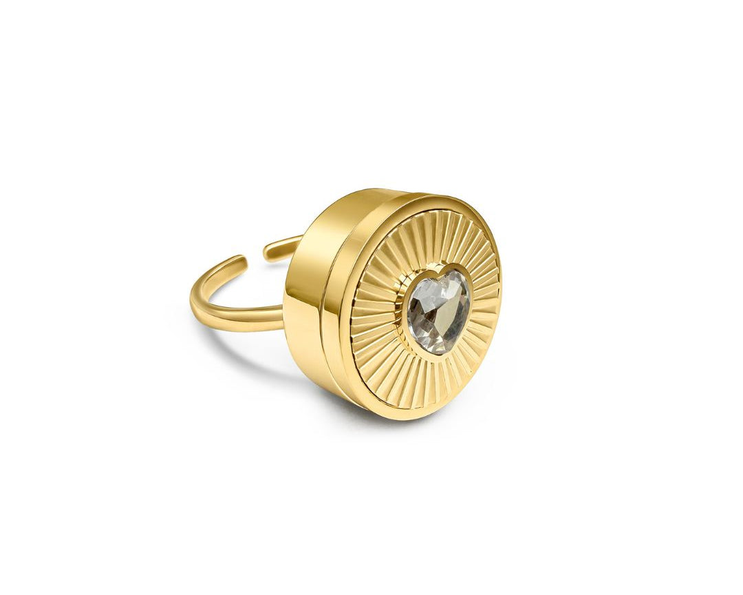 Diamond Heart Lip Balm Ring in 14K Gold