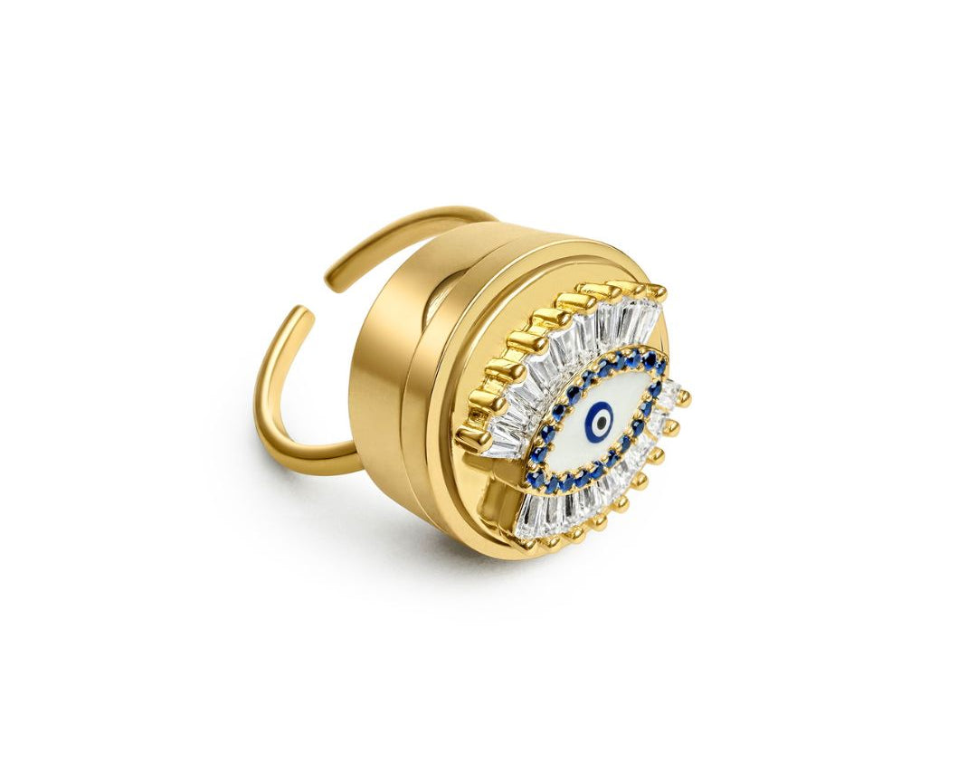 Evil Eye Lip Balm Ring in 14K Gold