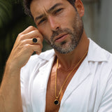 Men's Black Onyx Lip Balm Necklace in 14K Gold