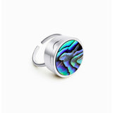 Blue Abalone Shell Lip Balm Ring in Stainless Steel