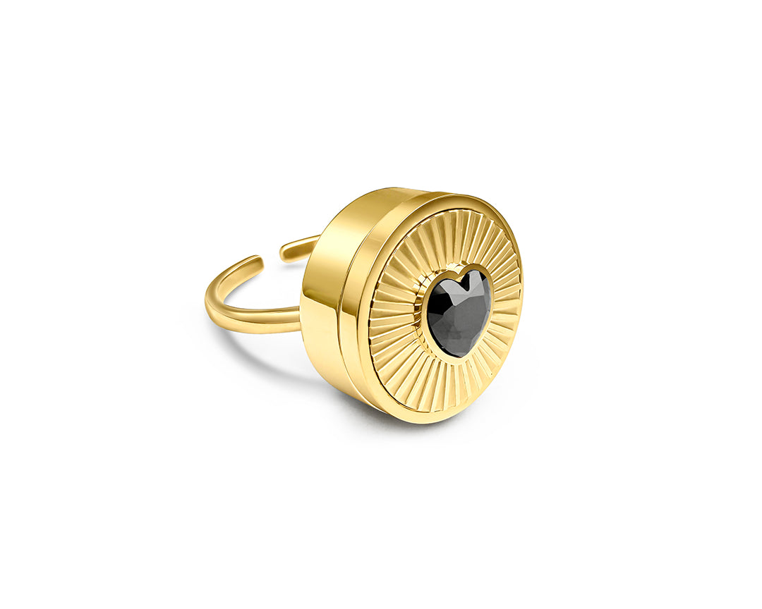 Black Heart Lip Balm Ring in 14K Gold