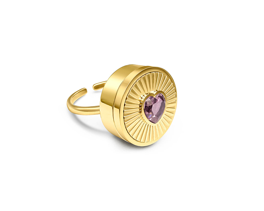 Pink Heart Lip Balm Ring in 14K Gold