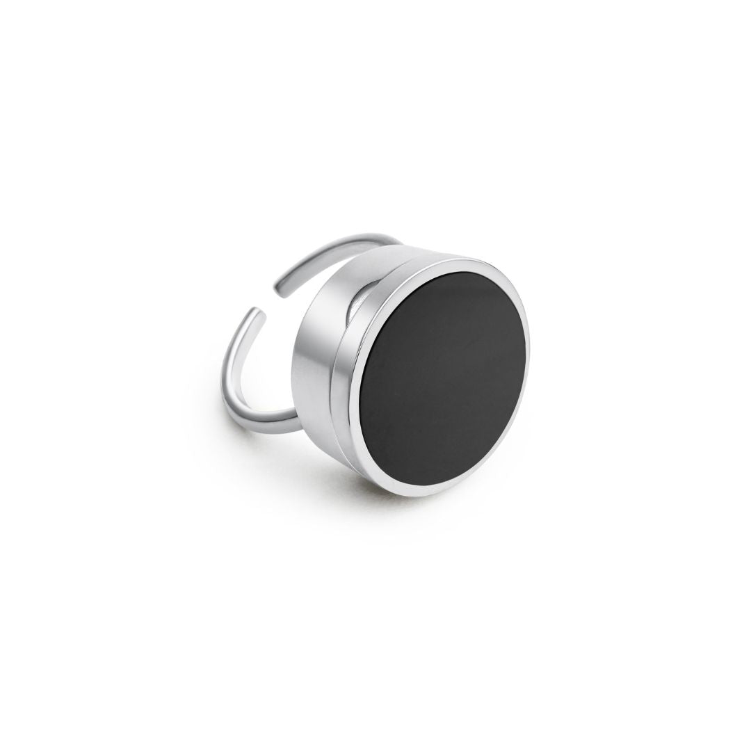 Black Onyx Lip Balm Ring in Stainless Steel