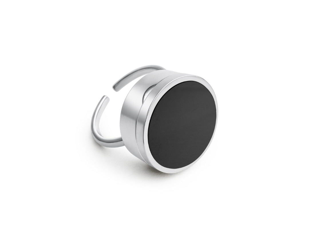 Black Onyx Lip Balm Ring in Stainless Steel