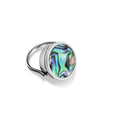 Blue Abalone Shell Lip Balm Ring in Stainless Steel