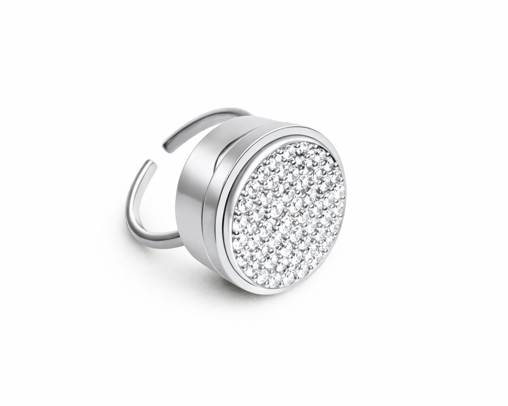Crystal Pavé Lip Balm Ring in White Gold