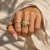 Cross Lip Balm Ring in 14K Gold
