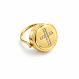 Cross Lip Balm Ring in 14K Gold