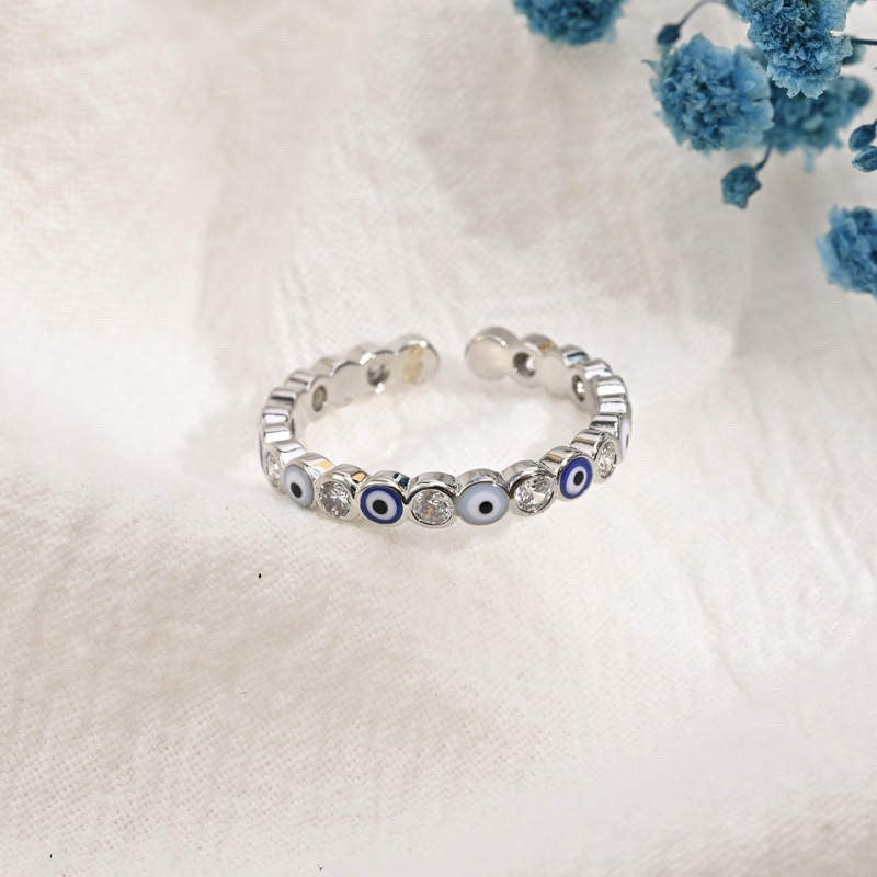 Evil Eye Stackable Ring in White Gold - getbalmy