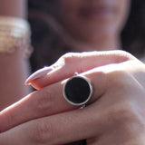 Black Onyx Lip Balm Ring in Stainless Steel