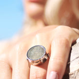 Pyrite Lip Balm Ring in Stainless Steel