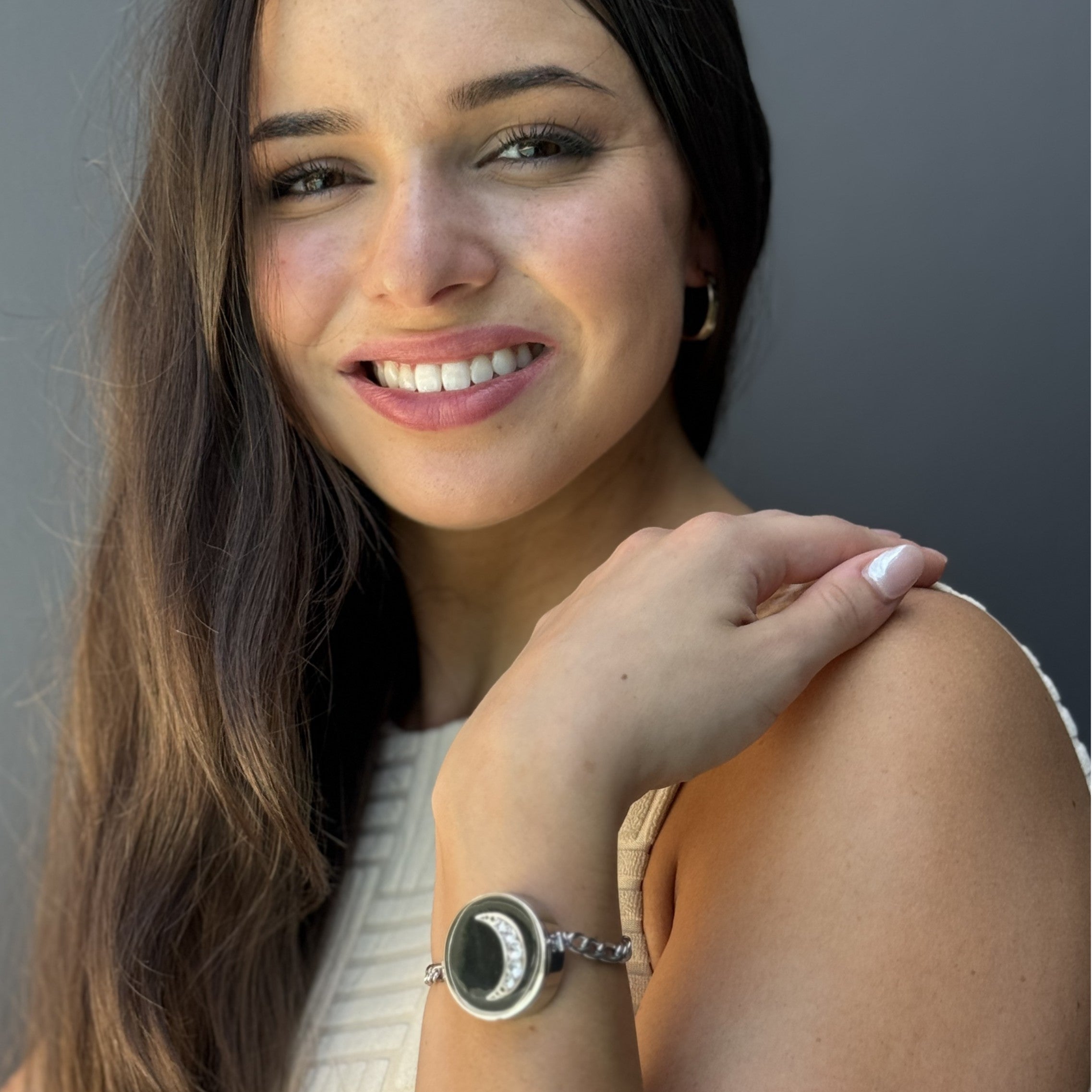 Crescent Moon Lip Balm Bracelet in White Gold getbalmy
