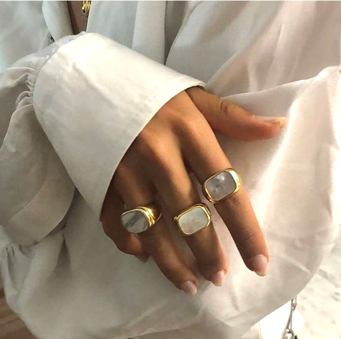 Mother of Pearl Ring Chunky in 14K Gold - getbalmy