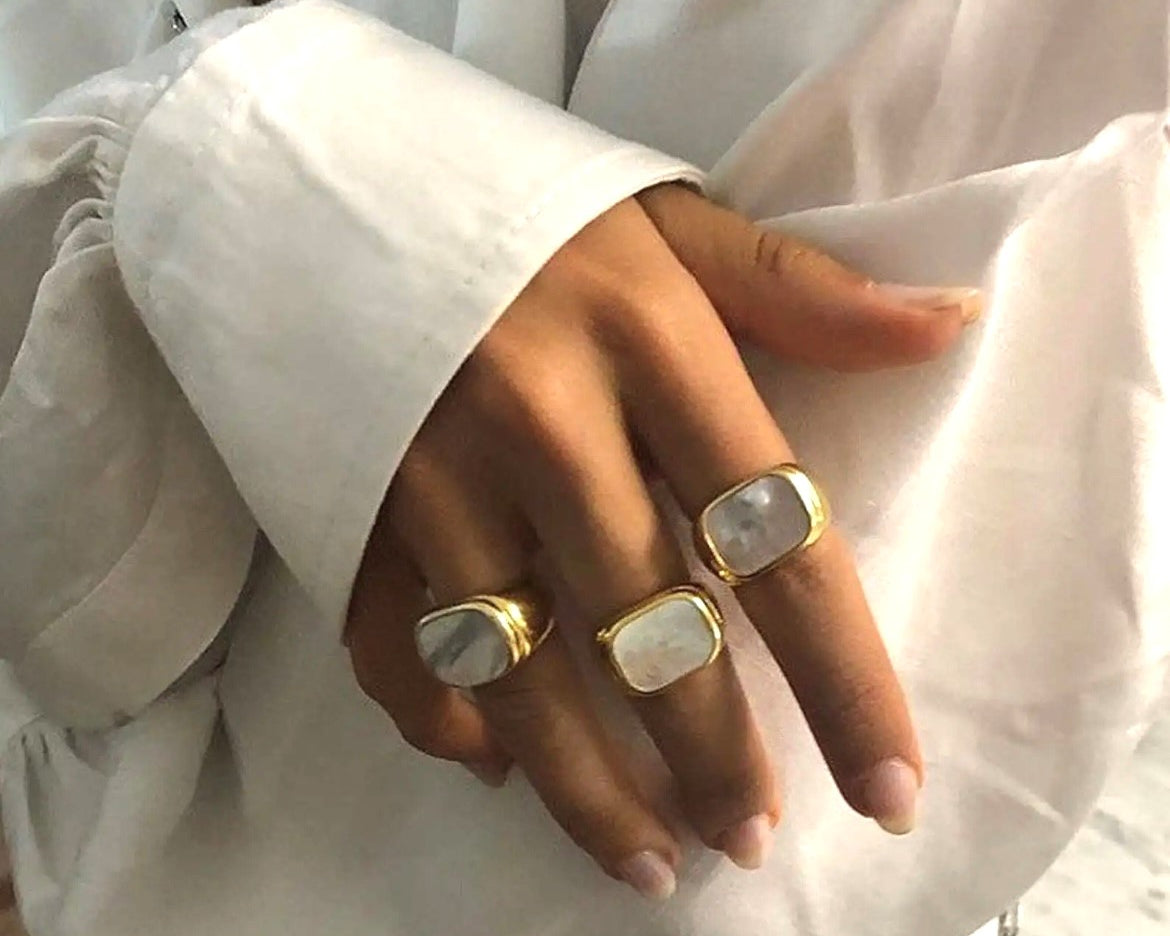 Mother of Pearl Ring Chunky in 14K Gold - getbalmy