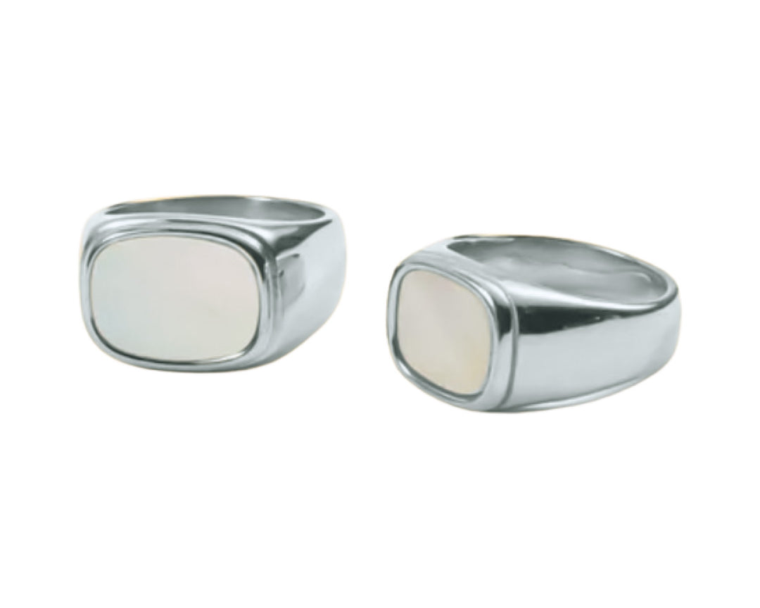 Mother of Pearl Ring Chunky in White Gold - getbalmy